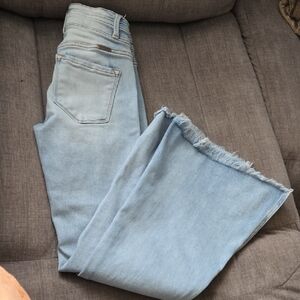 KanCan Light Blue Wide Leg Flare Jeans with Frayed Hem